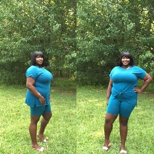 Teal biker short set